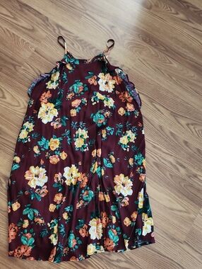 Ambiance Burgundy Floral Maxi Dress with Green & Yellow Accents